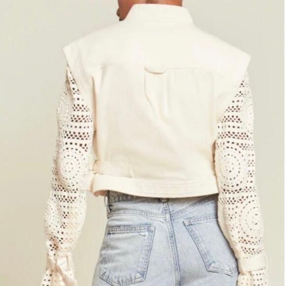 Veronica Beard Aylin Crochet Sleeve Jacket in Ecru Size 0 - Picture 5 of 16